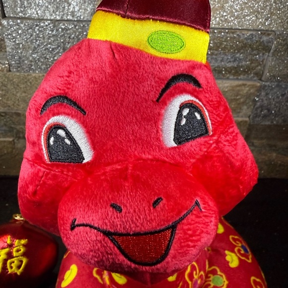 Chinese Lunar New Year Red Plush Snake with Chinese Hat, “Year of the Snake” - Picture 3 of 5